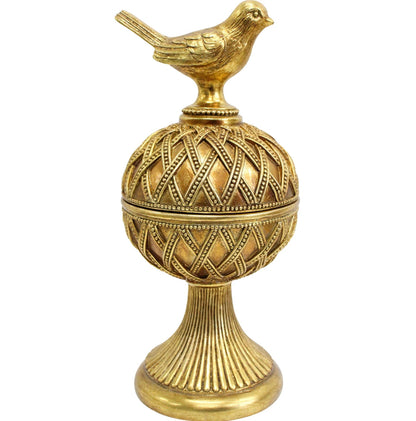 Aged gold decorative bird trinket box on pedestal antique style resin home decor 24.5cm Hamptons colonial