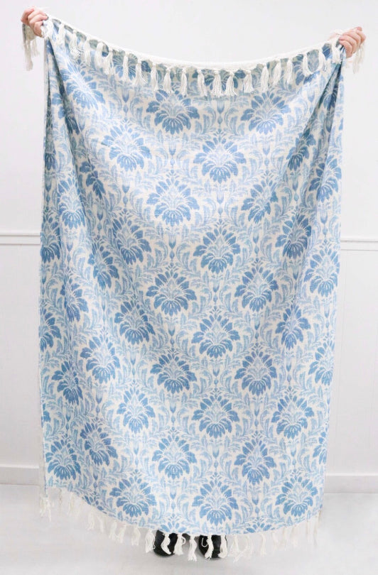 Anaya Damask Cotton Throw with Tassels