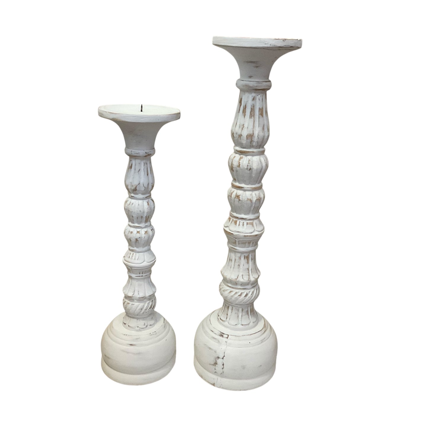 White Wooden Deco Candleholders Set of 2