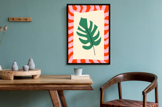 Framed poster print with a green leaf design.
