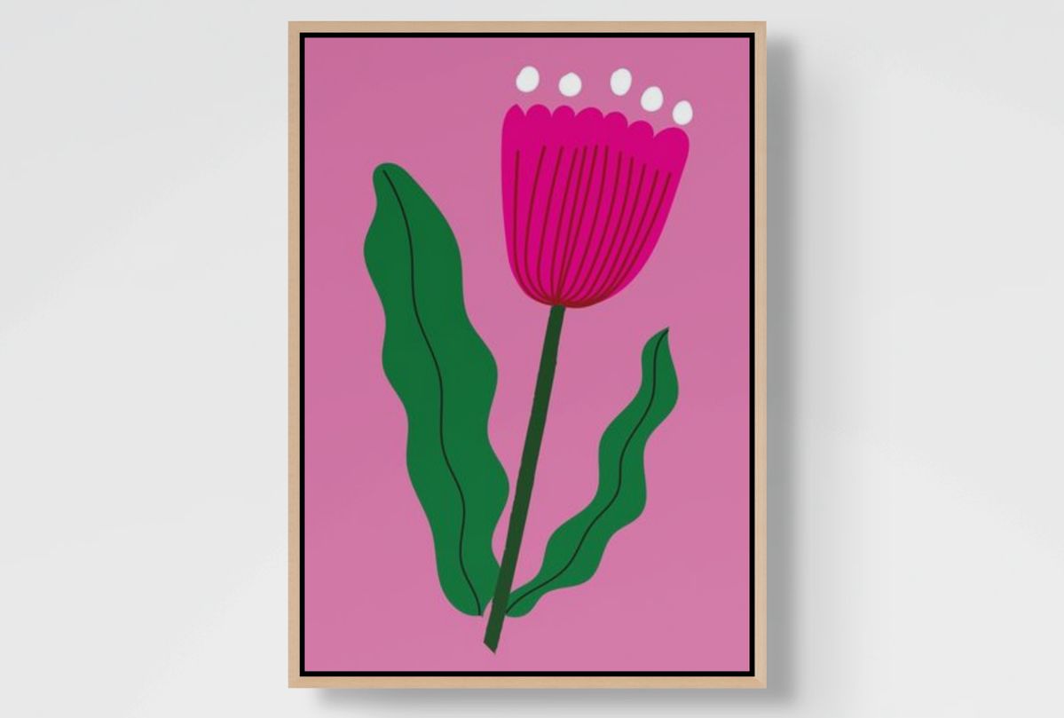 Floral Wall Art Print – Stylised Pink Flower Artwork