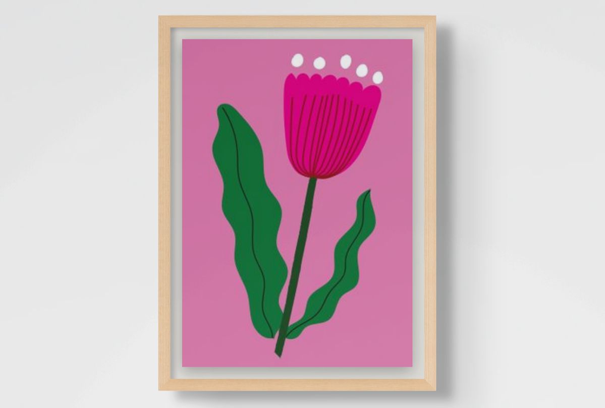 Floral Wall Art Print – Stylised Pink Flower Artwork
