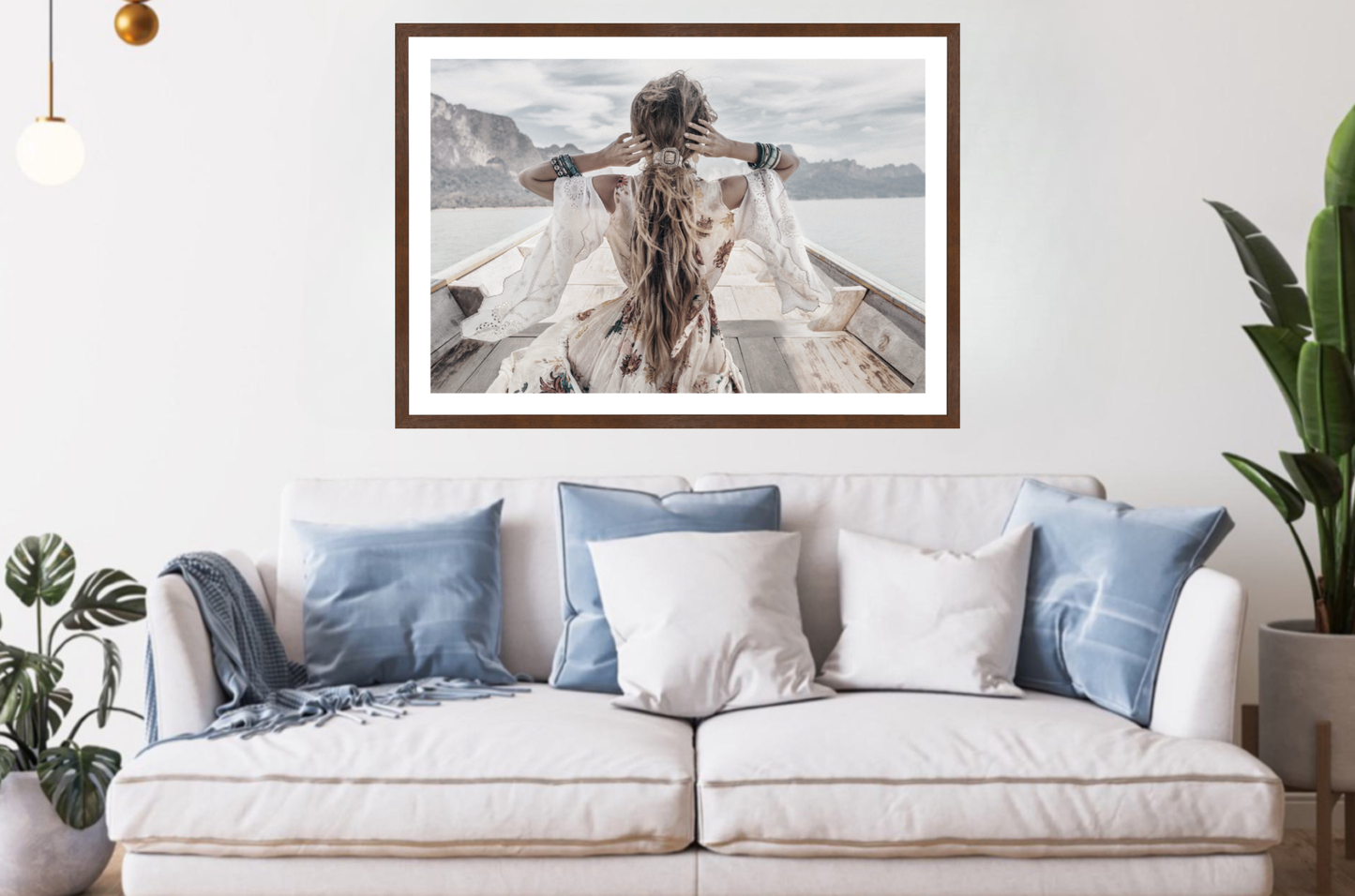 Bohemian Girl On Boat | Boho Wall Art Print