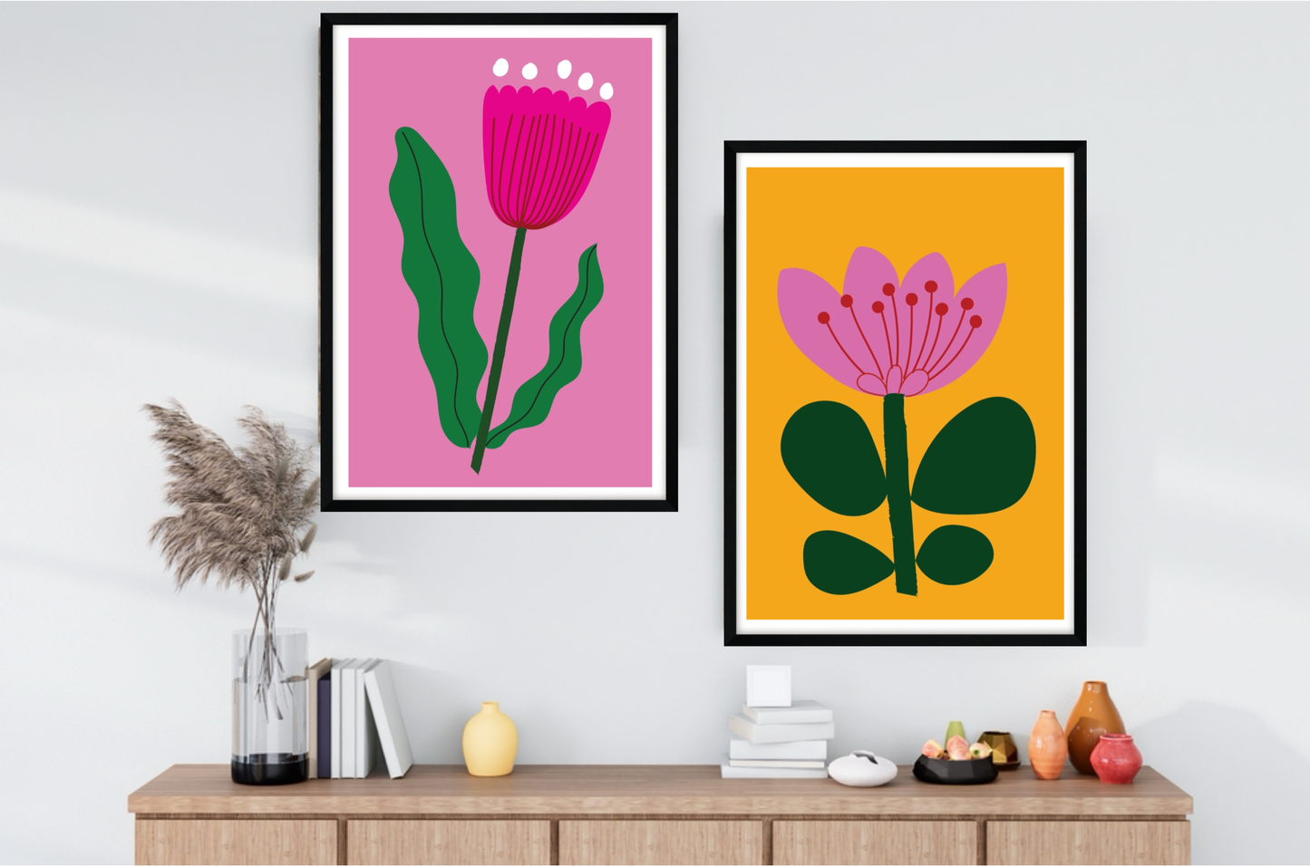 Floral Wall Art Print – Stylised Pink Botanical Artwork