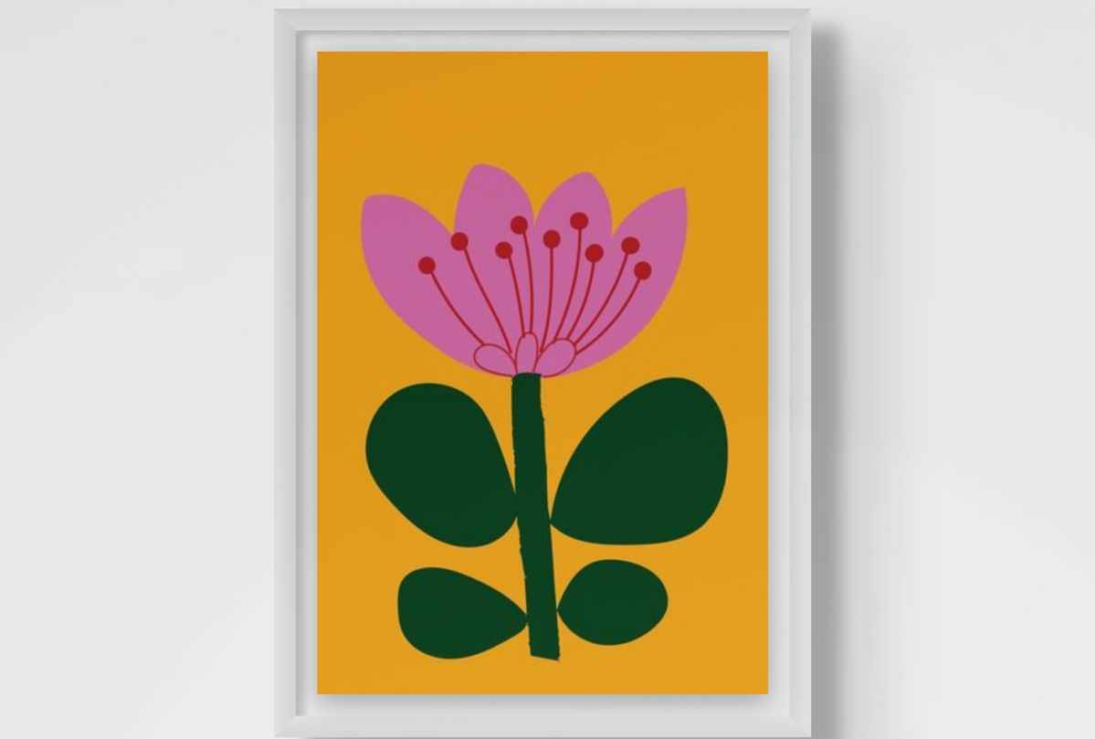 Floral Wall Art Print – Stylised Pink Botanical Artwork