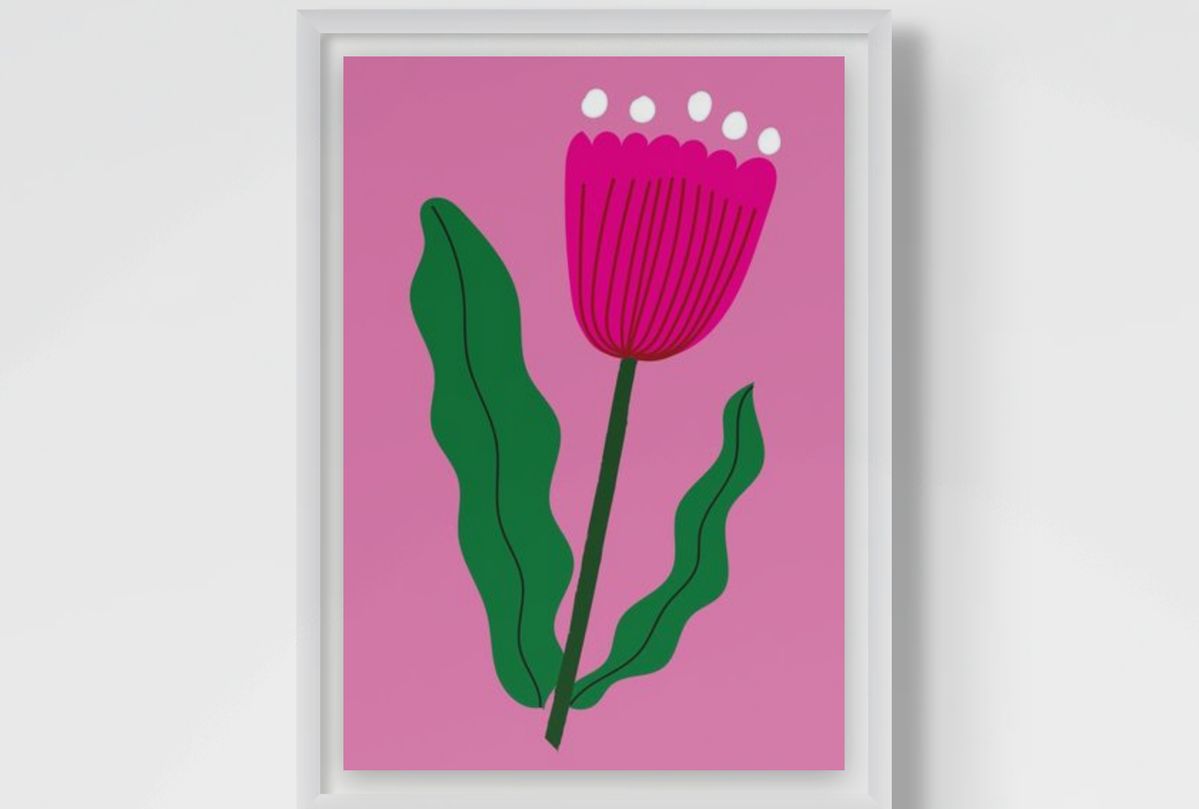Floral Wall Art Print – Stylised Pink Flower Artwork