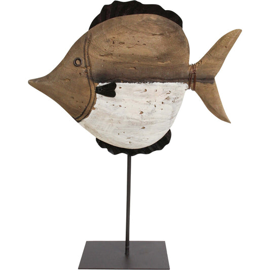 Rustic Wooden Fish Decoration on Stand