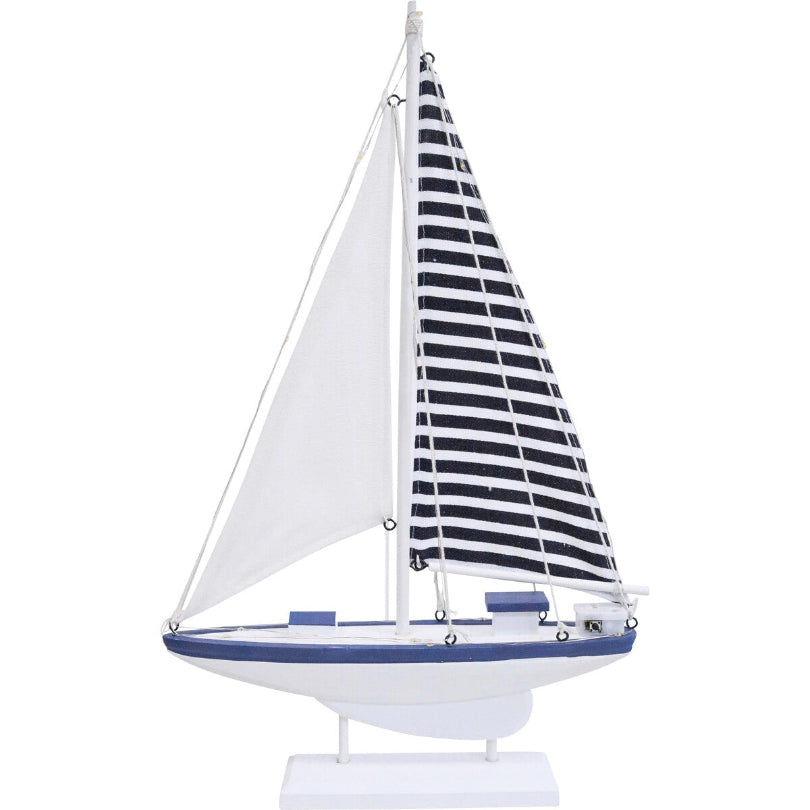 Blue and white LED decorative sail boat with striped sail coastal nautical home decor 42cm light up ornament Australia