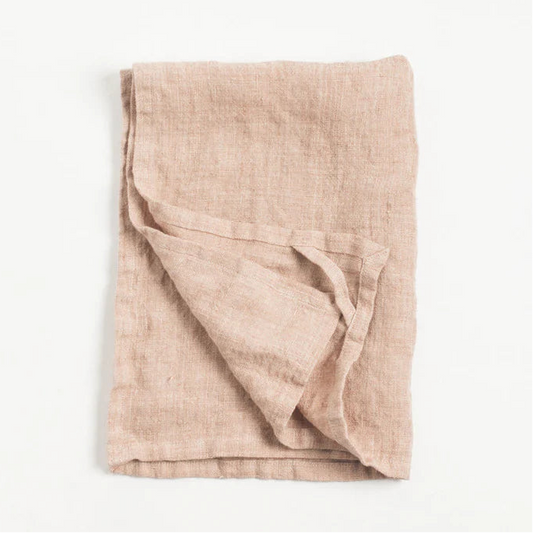pure linen handwoven stonewashed tea towel blush pink.