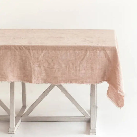stonewashed linen tablecloth blush pink