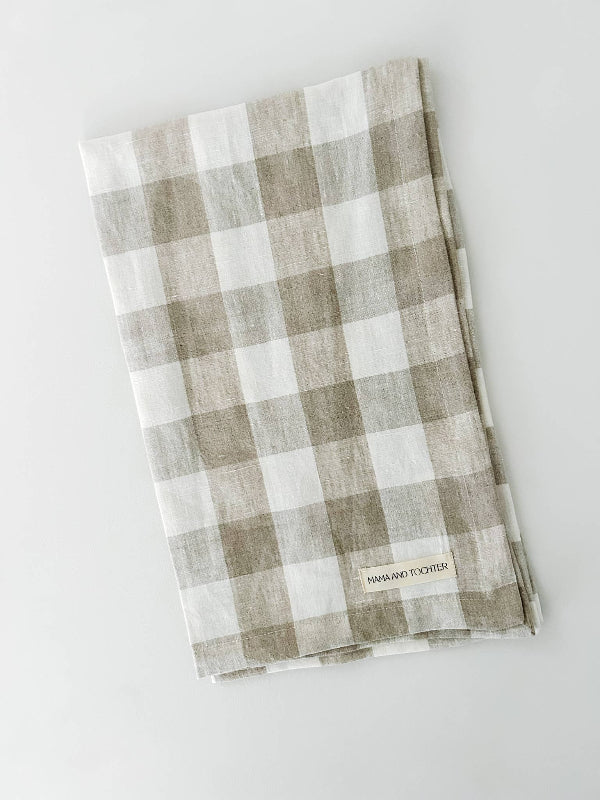 checkered natural pure linen tea towel