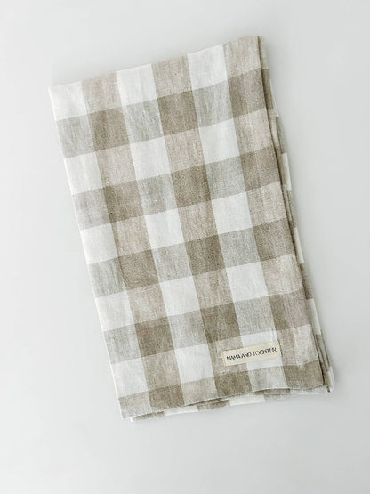 checkered natural pure linen tea towel