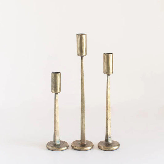 Hand forged iron candle sticks set of 3 brass finish