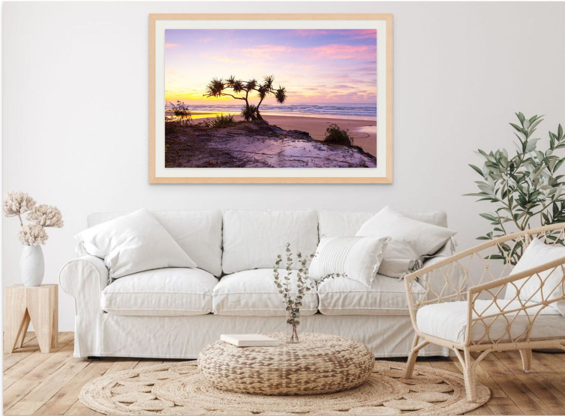 Fraser Island Queensland sunset beach pandanus tree coastal wall art print