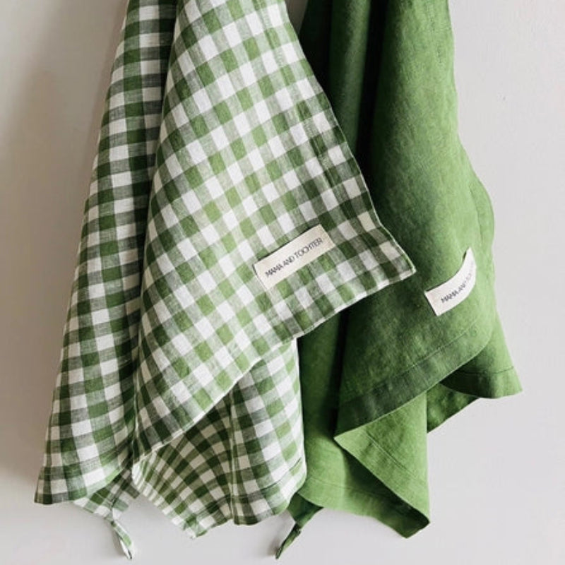 green pure linen tea towel