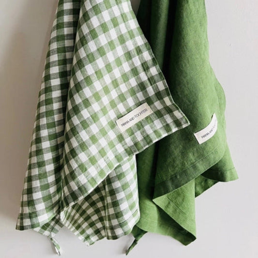 green pure linen tea towel