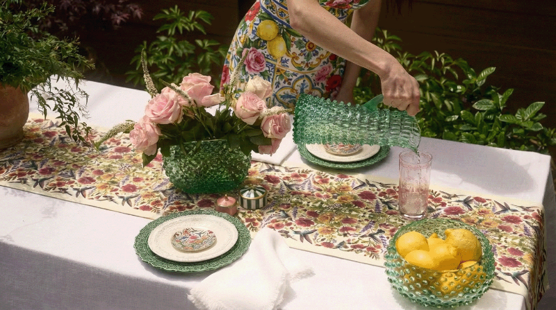 Maure Capri Sea hobnail crystal collection styled for entertaining