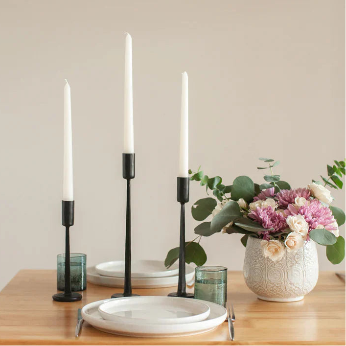 Hand Forged Iron Candlestands - Black