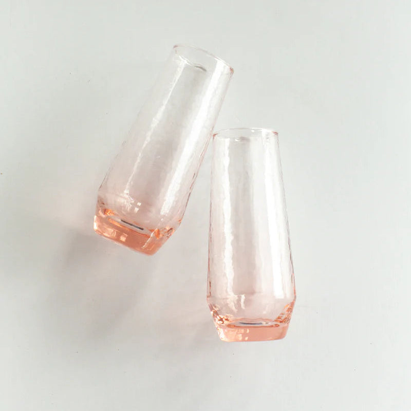 Handblown Hammered Champagne Flute Pair - Clear