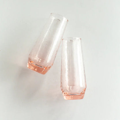 Handblown Hammered Champagne Flute Pair - Clear