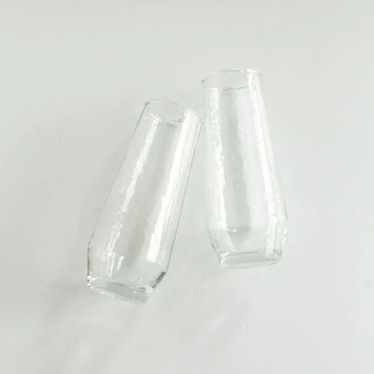 Handblown Hammered Champagne Flute Pair - Clear