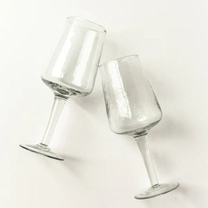 Handblown Hammered Wine Glass Pair - Clear