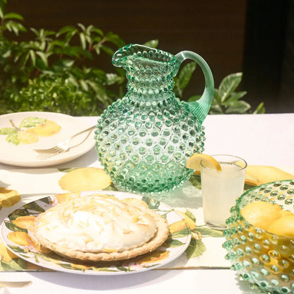 Capri Sea hobnail crystal pitcher styled on a summer dining table