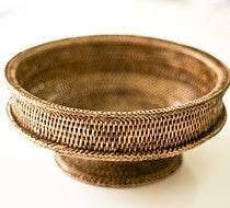 rattan pedestal bowl antique brown