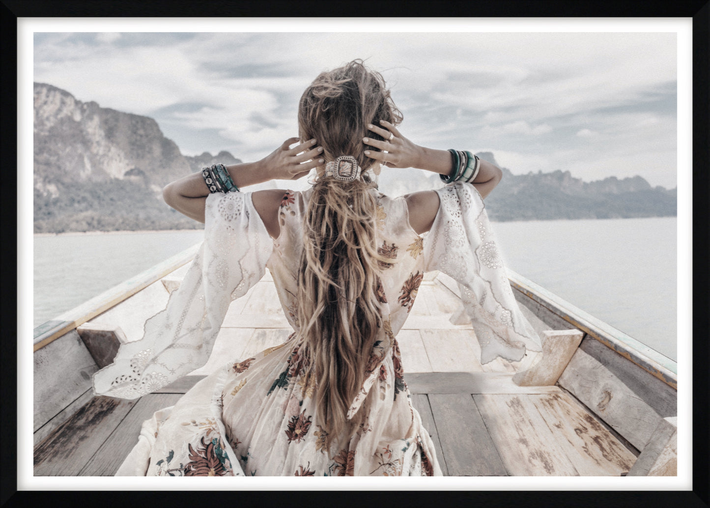 Bohemian Girl On Boat | Boho Wall Art Print