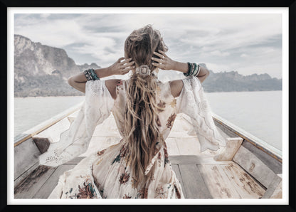 Bohemian Girl On Boat | Boho Wall Art Print