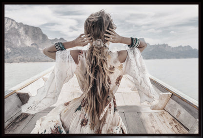 Bohemian Girl On Boat | Boho Wall Art Print