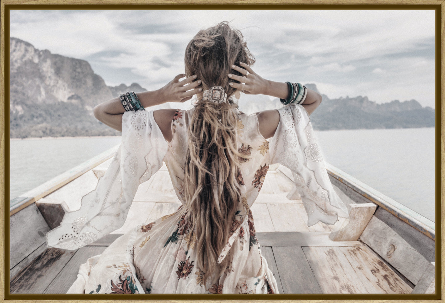 Bohemian Girl On Boat | Boho Wall Art Print