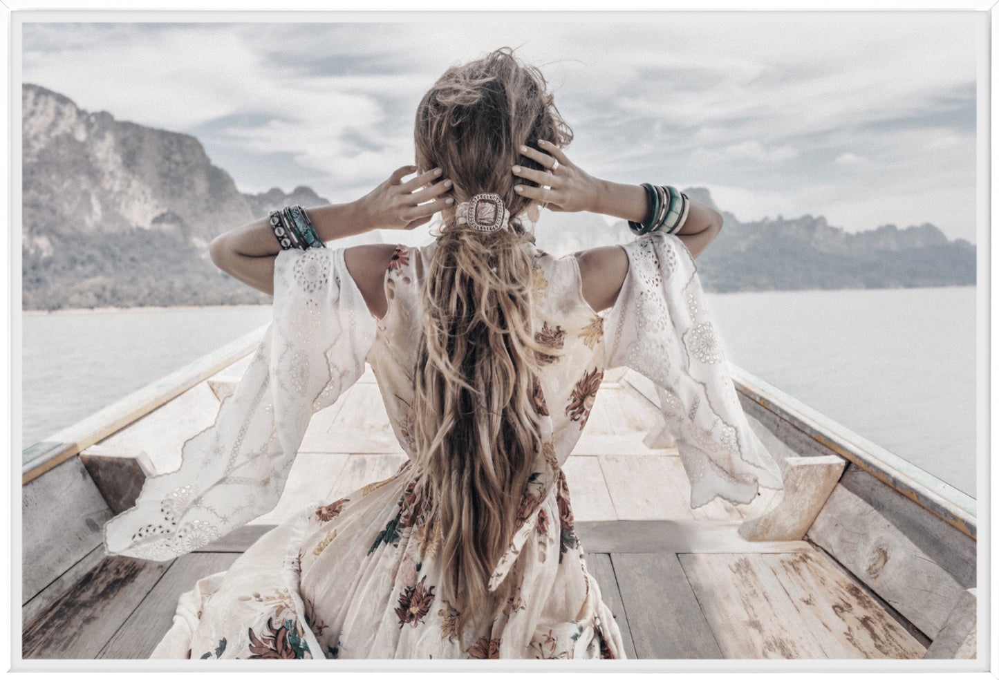 Bohemian Girl On Boat | Boho Wall Art Print