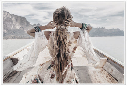 Bohemian Girl On Boat | Boho Wall Art Print