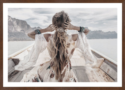Bohemian Girl On Boat | Boho Wall Art Print