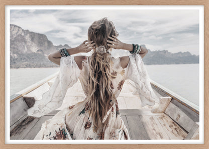 Bohemian Girl On Boat | Boho Wall Art Print