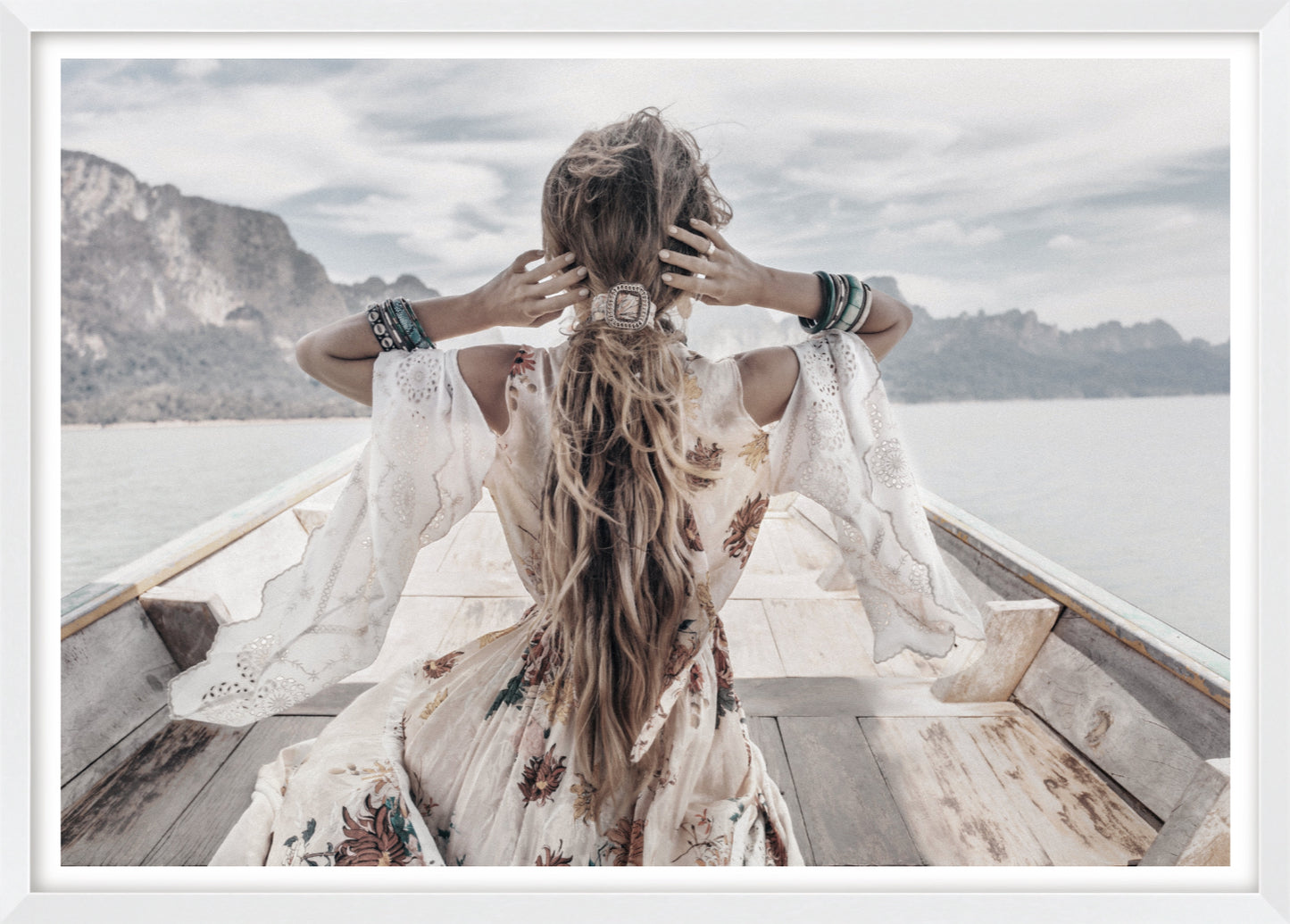 Bohemian Girl On Boat | Boho Wall Art Print
