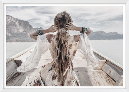 Bohemian Girl On Boat | Boho Wall Art Print