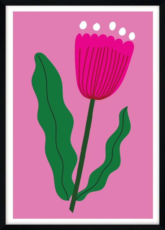 Floral Wall Art Print – Stylised Pink Flower Artwork