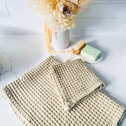 pure cotton waffle hand towel beige