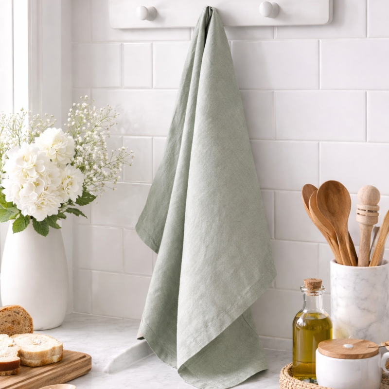 pure flax linen tea towel sage