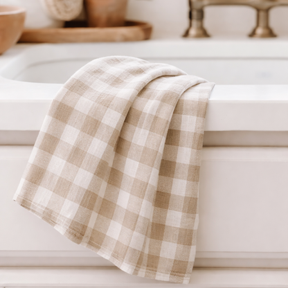 pure linen tea towel natural gingham