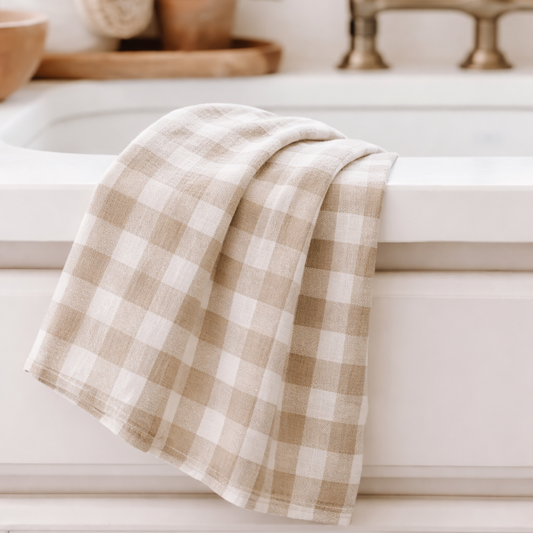 pure linen tea towel natural gingham