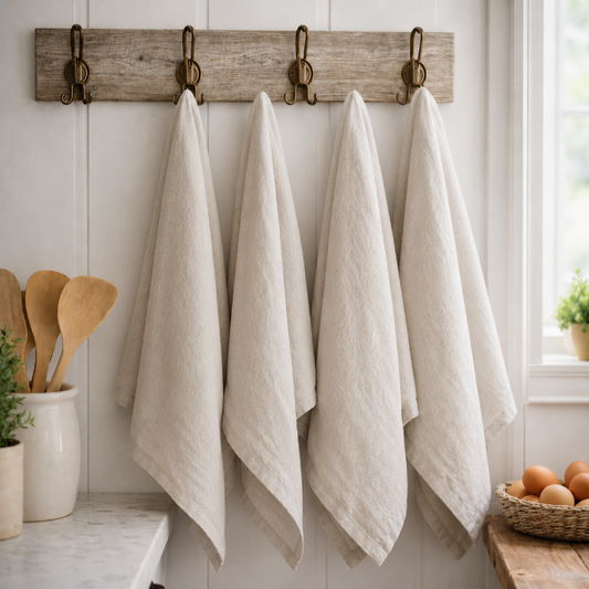 pure linen beige tea towels