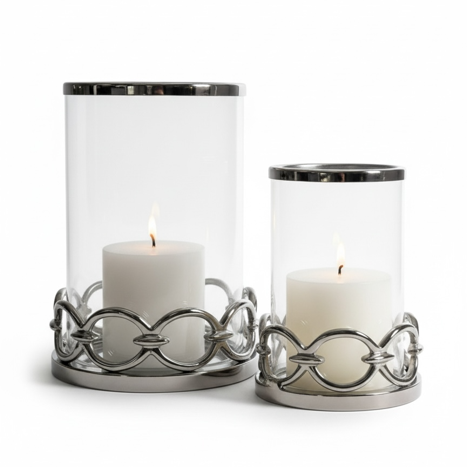 silver hurrican candle holders
