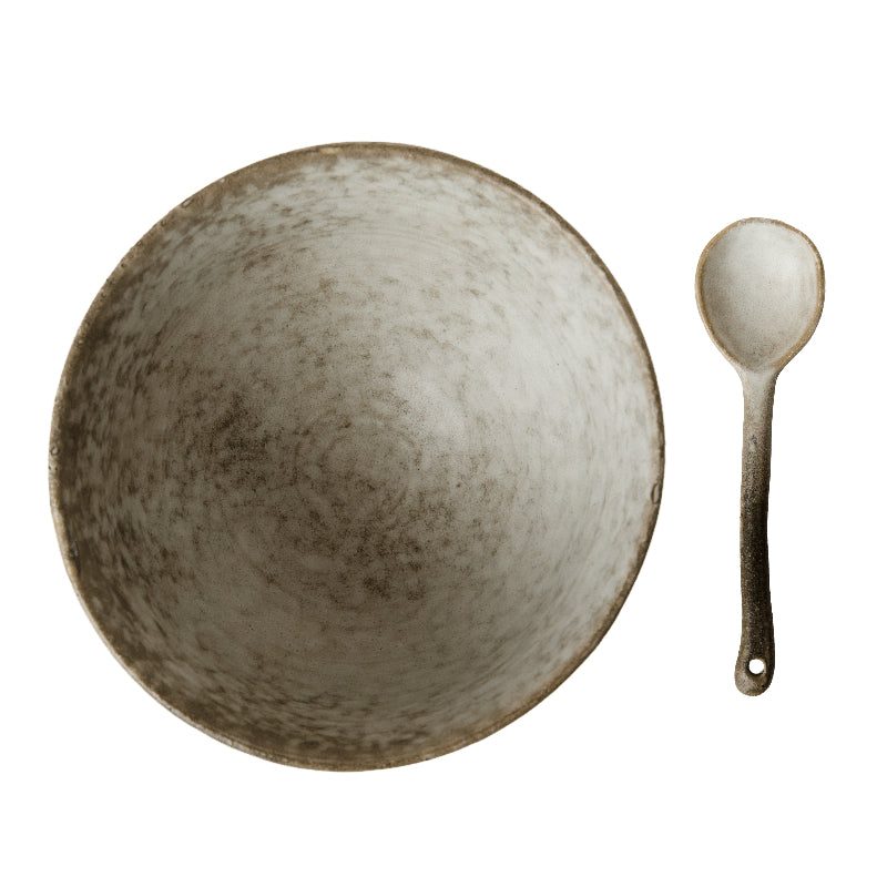 Dusk stoneware serving bowl and matching spoon cream and brown