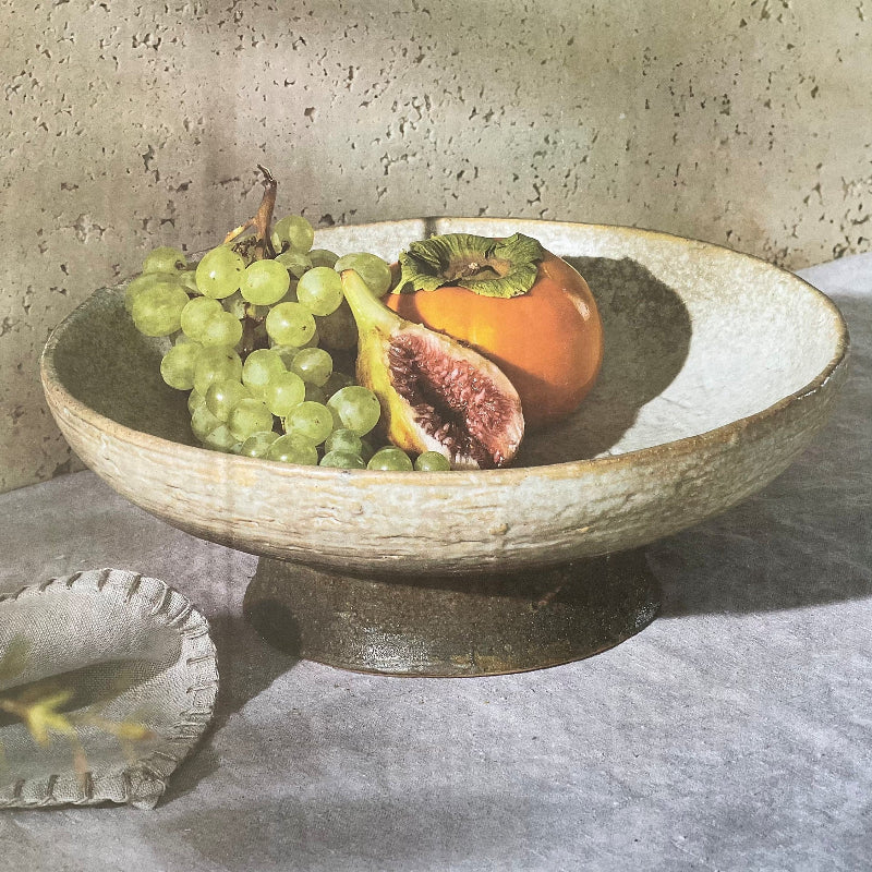 Dusk footed stoneware serving bowl in cream and earthy brown