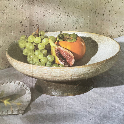 Dusk footed stoneware serving bowl in cream and earthy brown