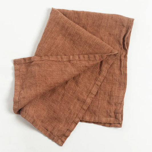 brown pure linen tea towel stonewashed hand woven