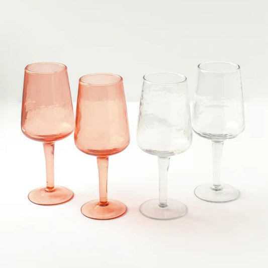 Handblown Hammered Wine Glass Pair - Clear